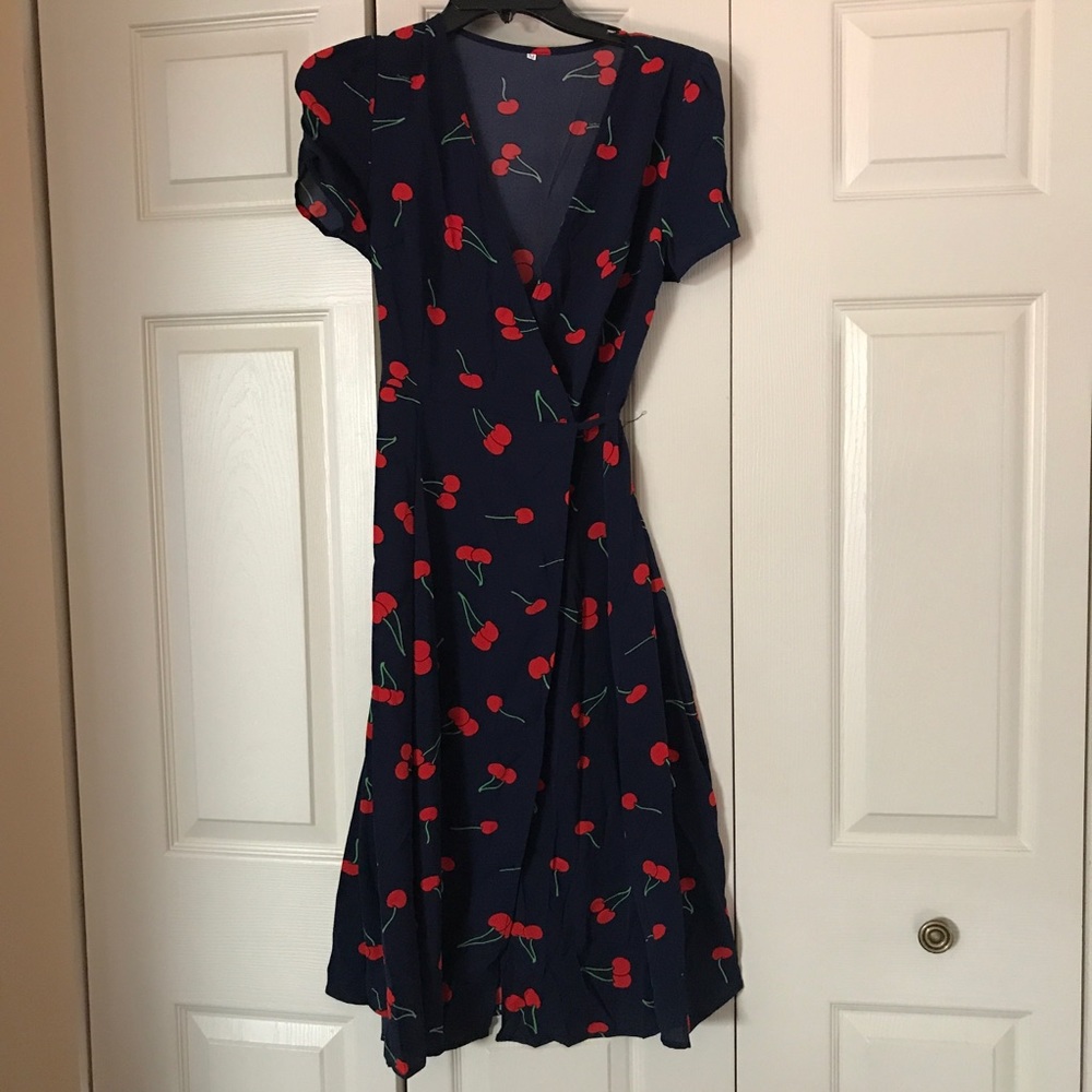 Wrap dress with cherry prints